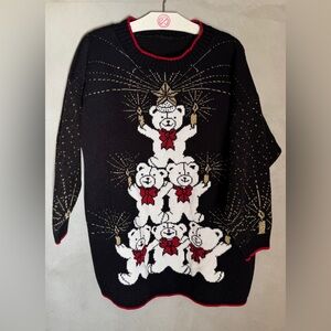Vintage 90’s Y2K Christmas sweater bears pyramid holding candles